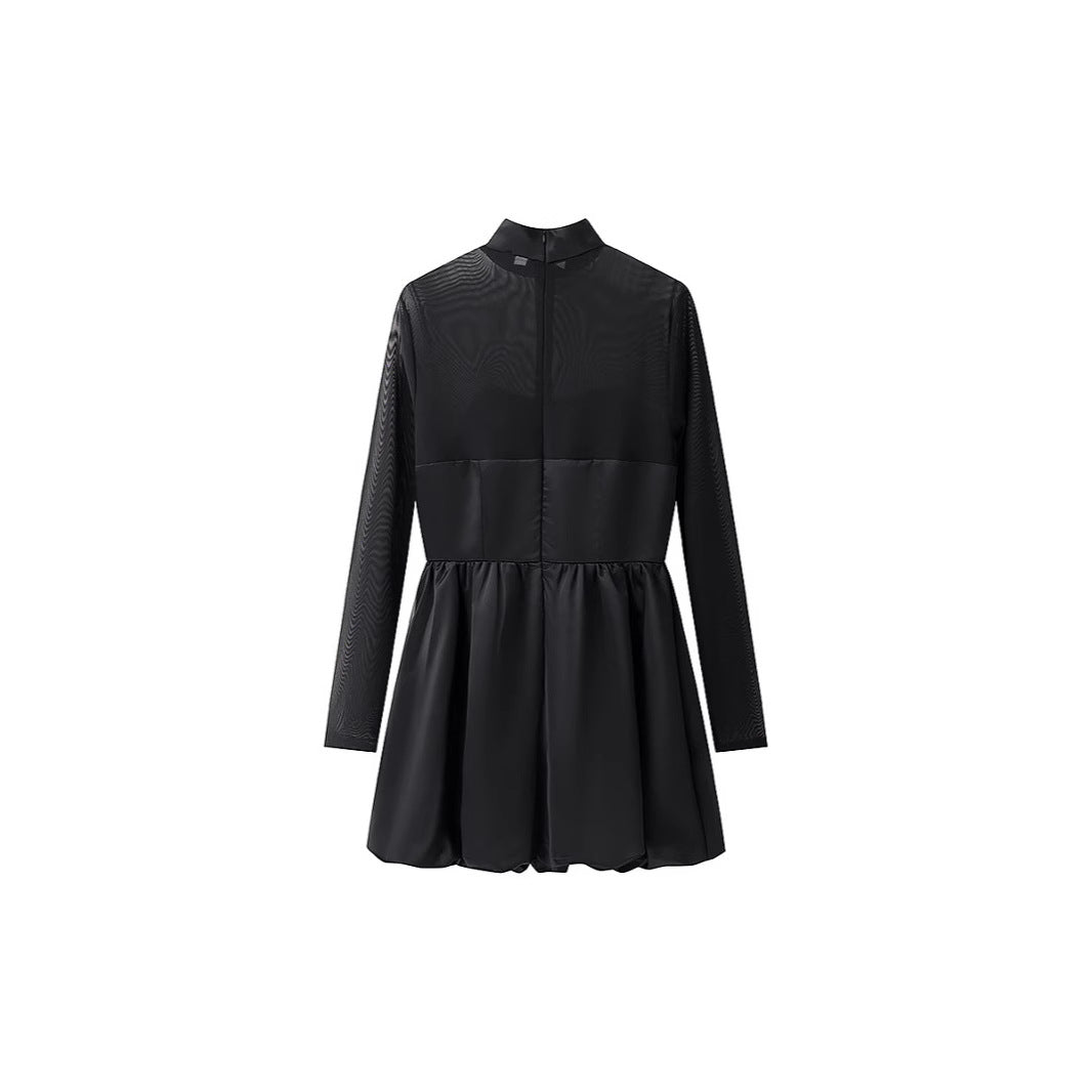 Damen Kurzabendkleid mit Stehkragen, transparenten Mesh-Ärmeln und Korsagen-Optik Shop Nory