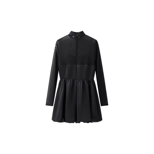 Damen Kurzabendkleid mit Stehkragen, transparenten Mesh-Ärmeln und Korsagen-Optik Shop Nory
