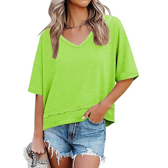 Damen lässiges V-Ausschnitt Oversized T-Shirt