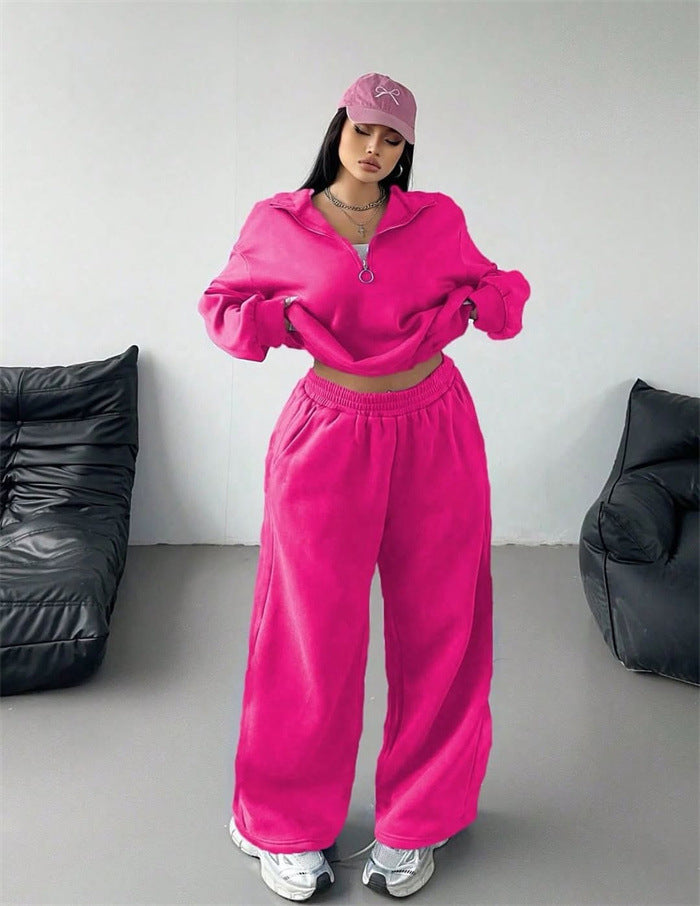 Damen Samt-Cropped-Ziphoodie und weit geschnittene High-Waist Palazzo-Jogginghose Shop Nory