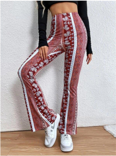 Damen Boho-florale hochgeschnittene Schlaghose aus Stretch-Jersey Shop Nory