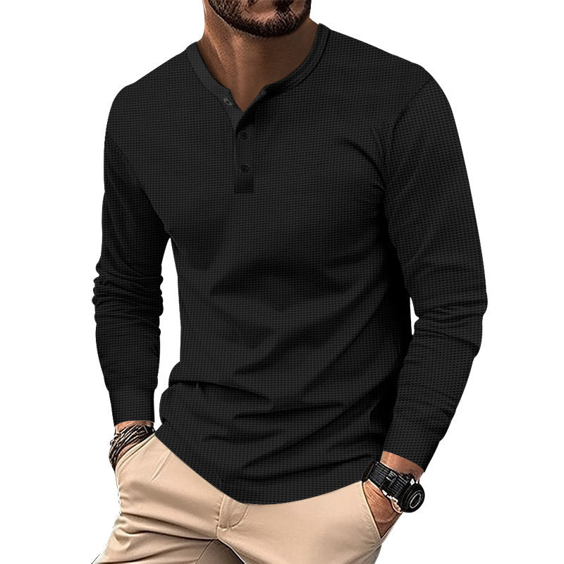 Herren Langarm-Henley-Shirt aus atmungsaktivem Strukturstoff