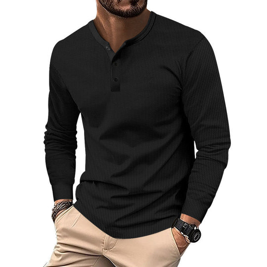 Herren Langarm-Henley-Shirt aus atmungsaktivem Strukturstoff