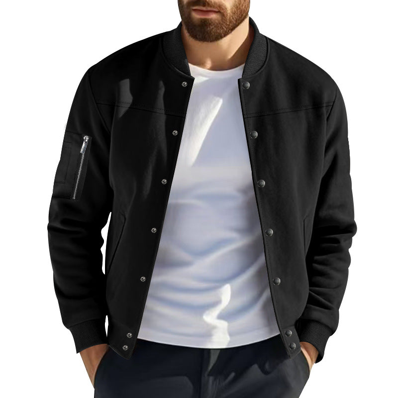 Herren Varsity-Bomberjacke mit Druckknopfverschluss, Ärmeltasche und gerippten Bündchen Shop Nory