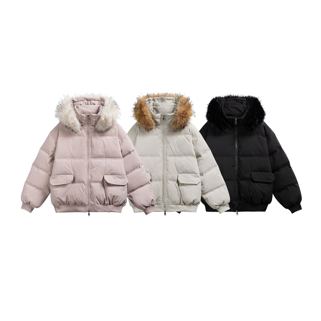 Damen Boxy-Pufferjacke mit Kapuze und voluminösem Kunstfellkragen Shop Nory