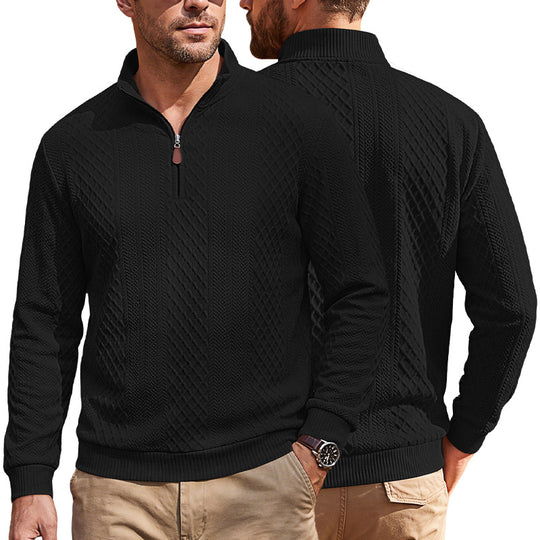 Herren Strickpullover mit halbem Reißverschluss und strukturierter Zopfoptik Shop Nory
