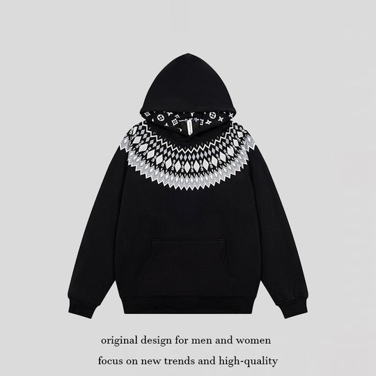Unisex Oversize Kapuzenpullover mit nordischem Rundpasse-Jacquard, Kängurutasche und Rippbündchen Shop Nory