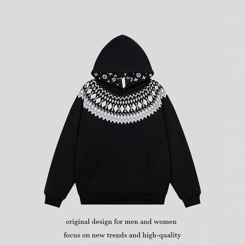 Unisex Oversize Kapuzenpullover mit nordischem Rundpasse-Jacquard, Kängurutasche und Rippbündchen Shop Nory
