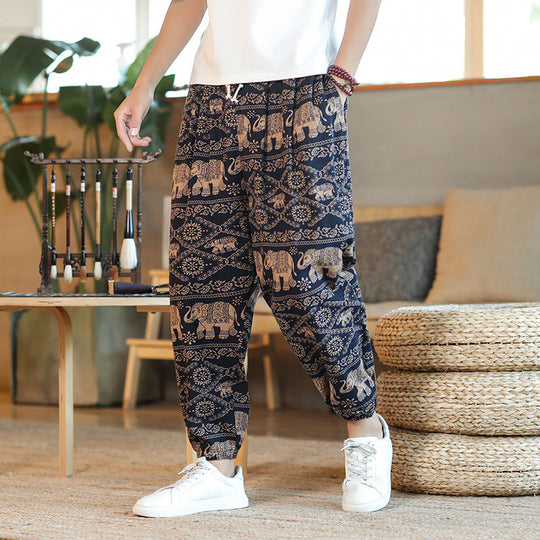 Herren Weite Haremshose im Boho-Print mit elastischem Tunnelzug und gekräuseltem Knöchelbund Shop Nory