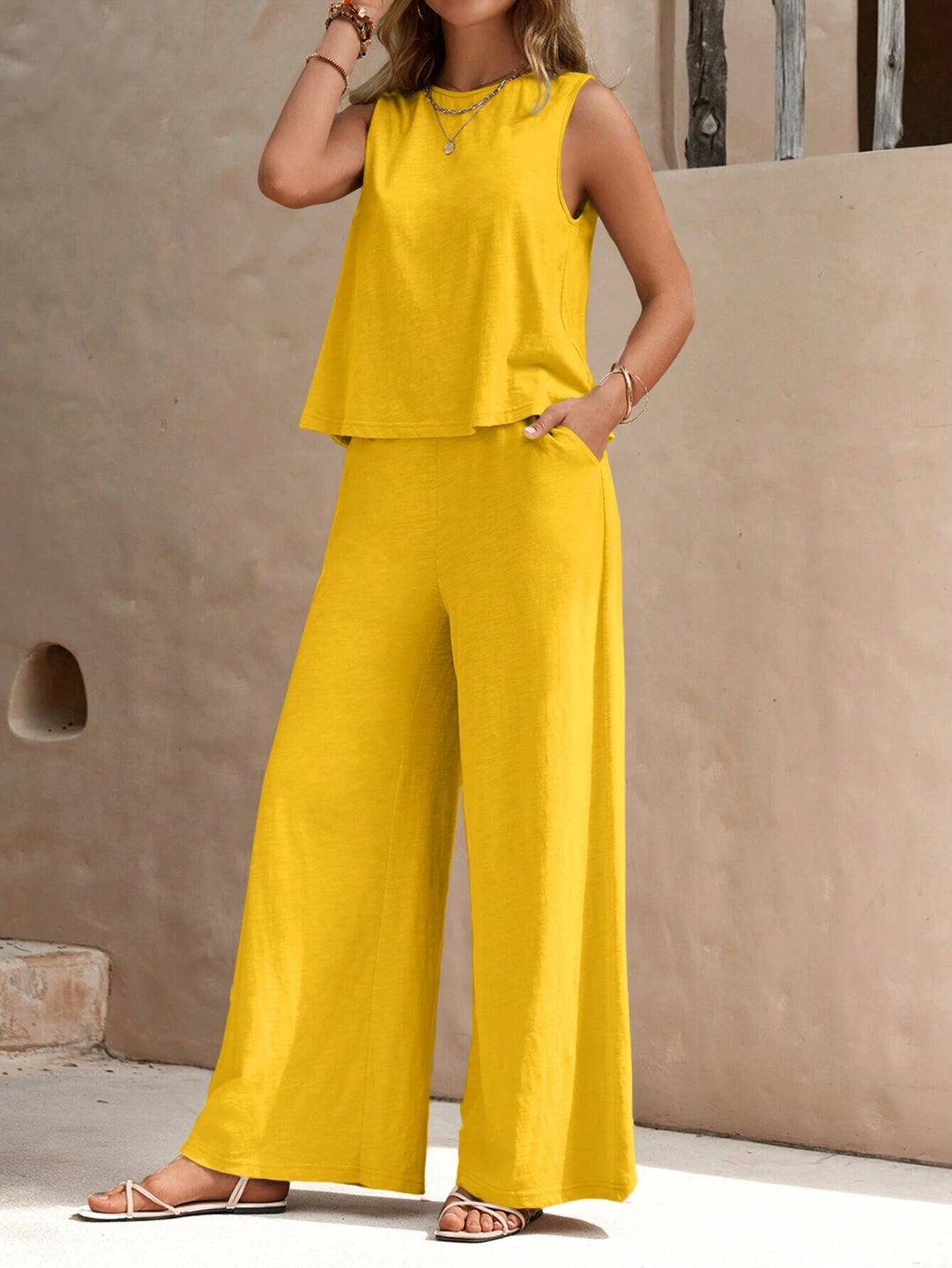 Damen Zweiteiliges Jersey-Set mit ärmellosem Top und weiter Palazzohose Shop Nory