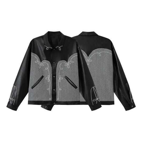 Unisex Boxy-Blouson aus Lederimitat und Wollmix mit Westernstickerei Shop Nory