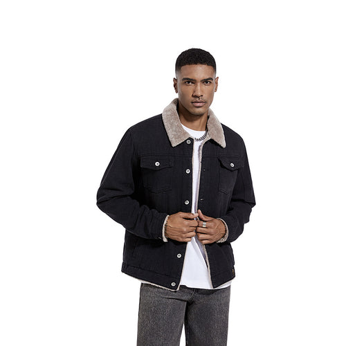 Herren Robuste Denim-Truckerjacke mit Sherpa-Futter und Teddykragen Shop Nory