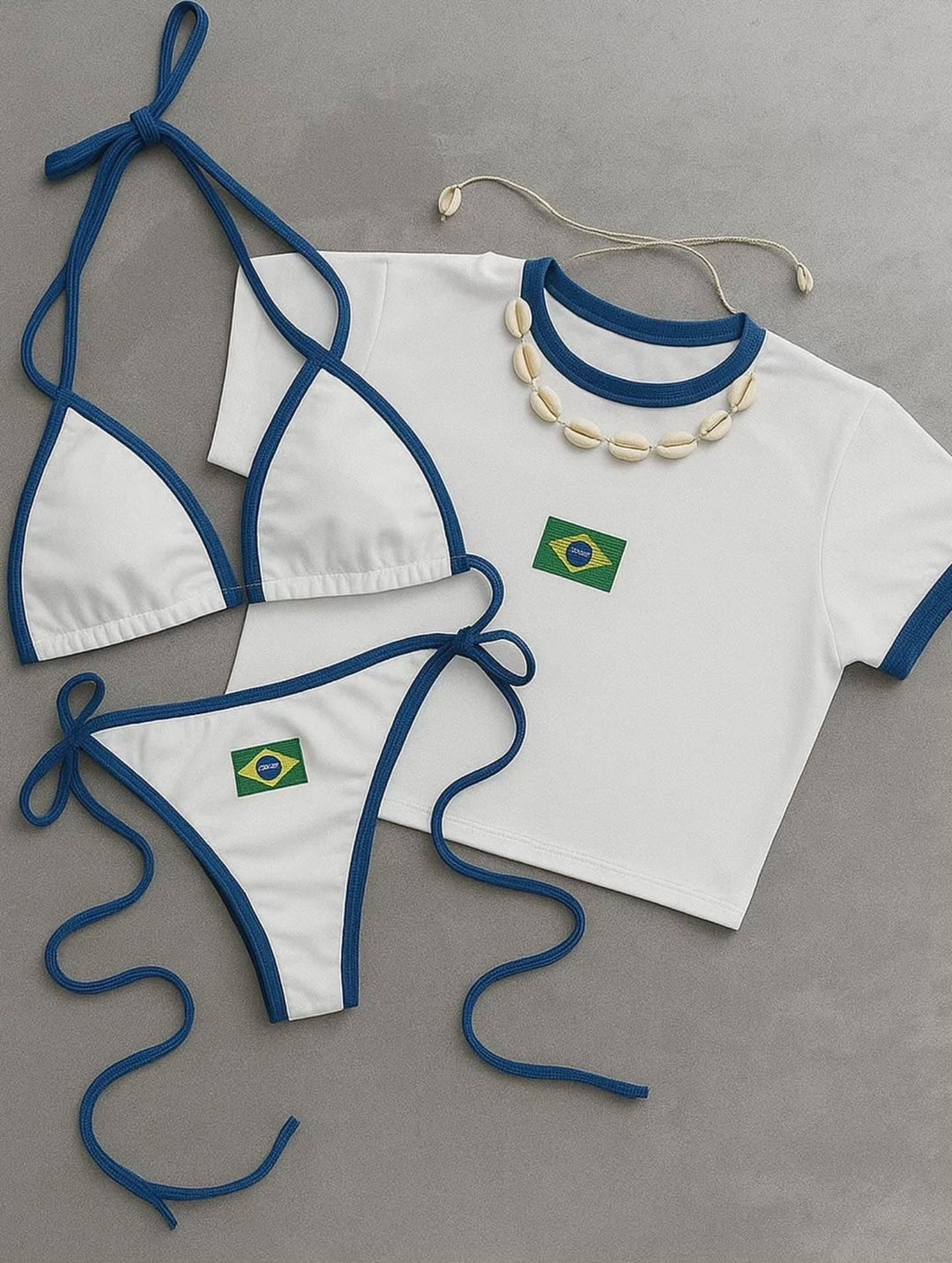 Damen Bikini-Set mit sportlichem Crop-Top und trendigem Brasilien-Flaggen-Design Shopnory
