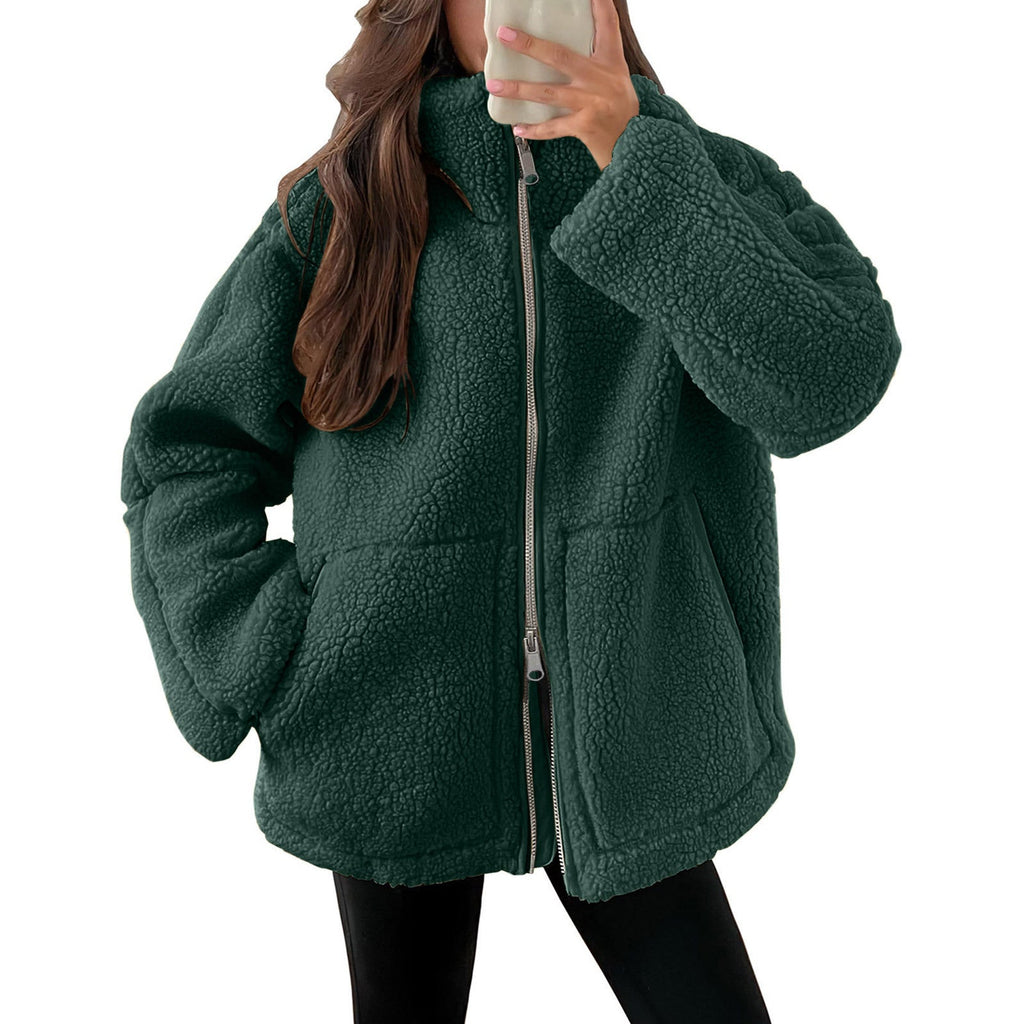 Damen Kuschelige Teddy-Jacke mit Reißverschluss