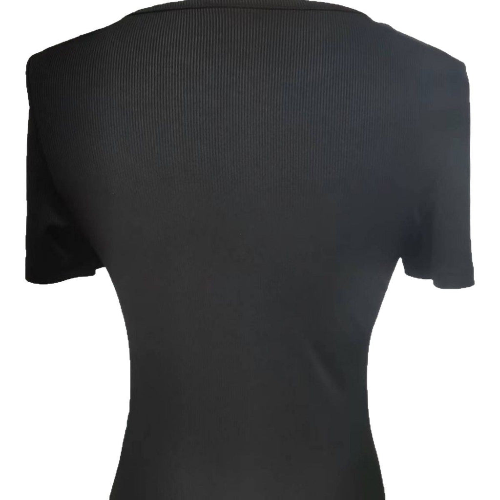 Damen Kurzarm Shirt mit dekorativen Knopfdetails
