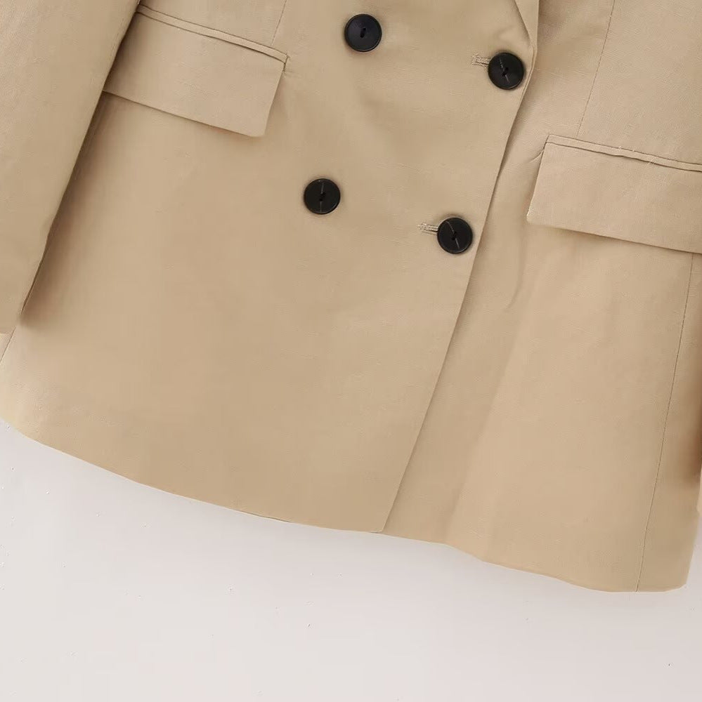 Damen Doppelreihiger Longline-Blazer mit strukturiertem Tailoring und verlängertem Saum Shop Nory