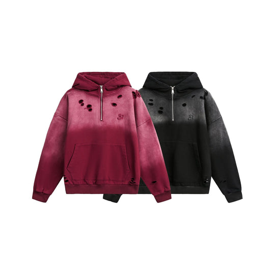 Unisex Oversize Kapuzenpullover mit Halbreißverschluss, Distressed-Details und Kängurutasche Shop Nory