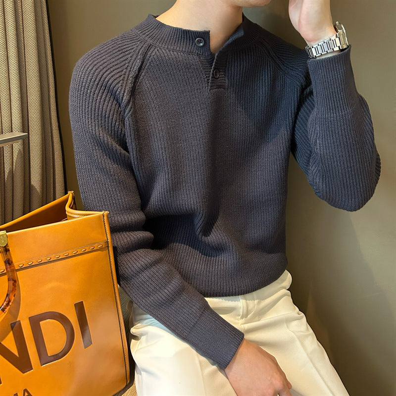 Herren Feinstrick-Henley-Pullover mit Raglanärmeln und feiner Rippstruktur Shop Nory