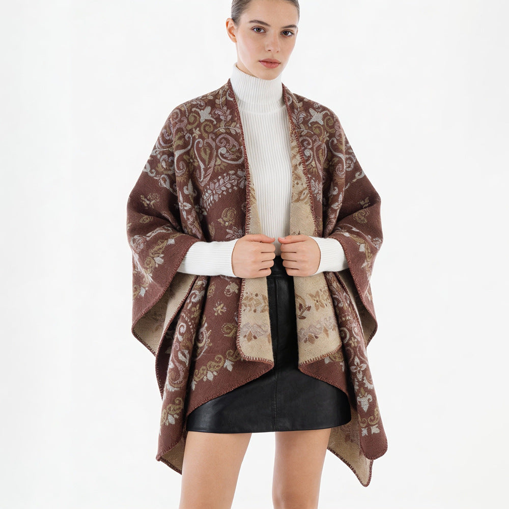 Damen Wendbarer Jacquard-Cape-Überwurf mit ornamentaler Struktur Shop Nory