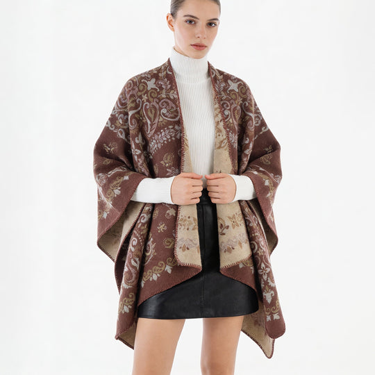 Damen Wendbarer Jacquard-Cape-Überwurf mit ornamentaler Struktur Shop Nory