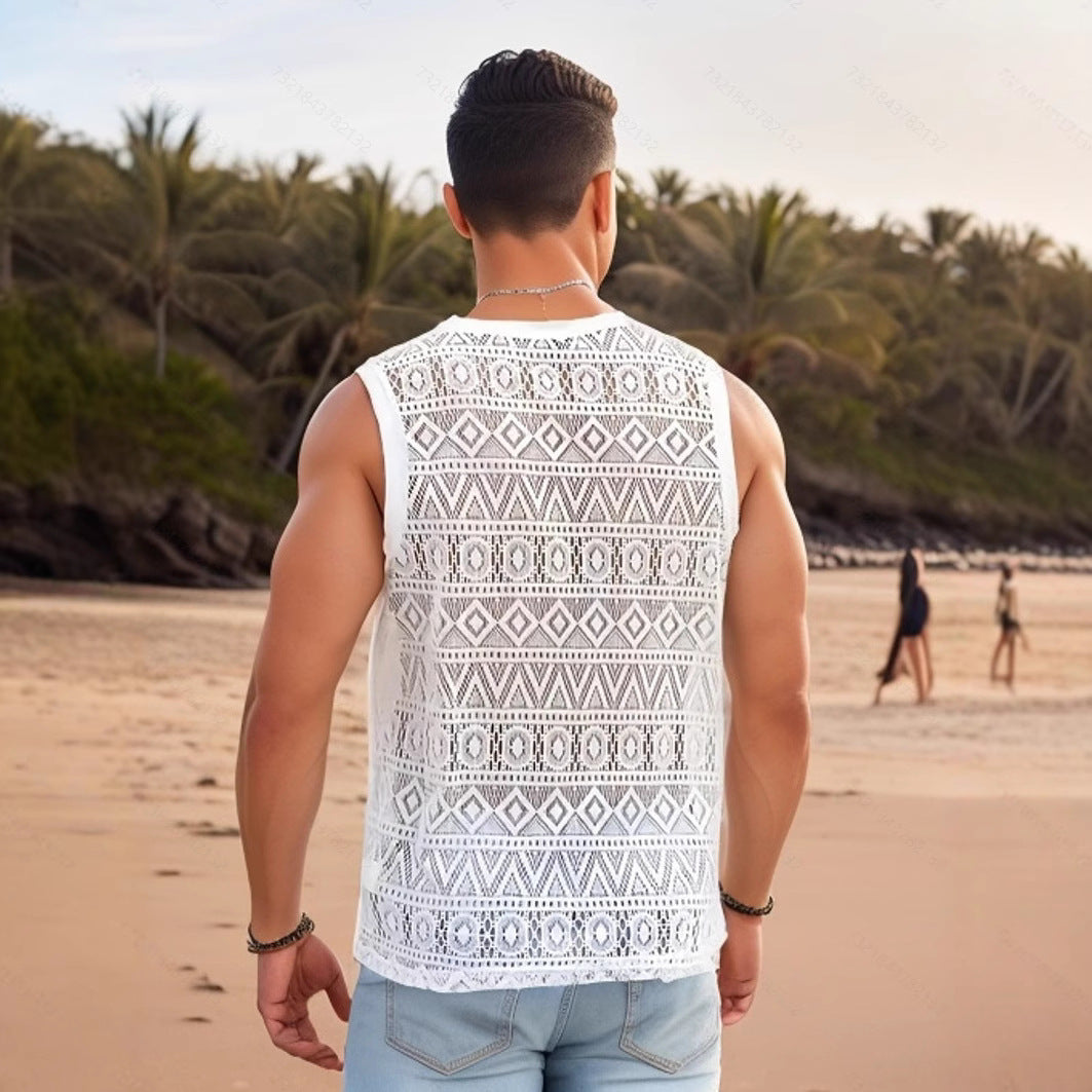 Herren Ärmelloses Netzshirt mit strukturiertem Design