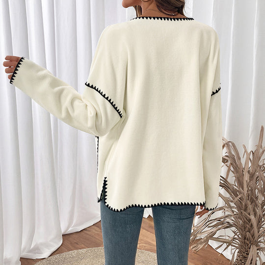 Damen Modische Strickjacke mit Kontrastnähten Shop Nory