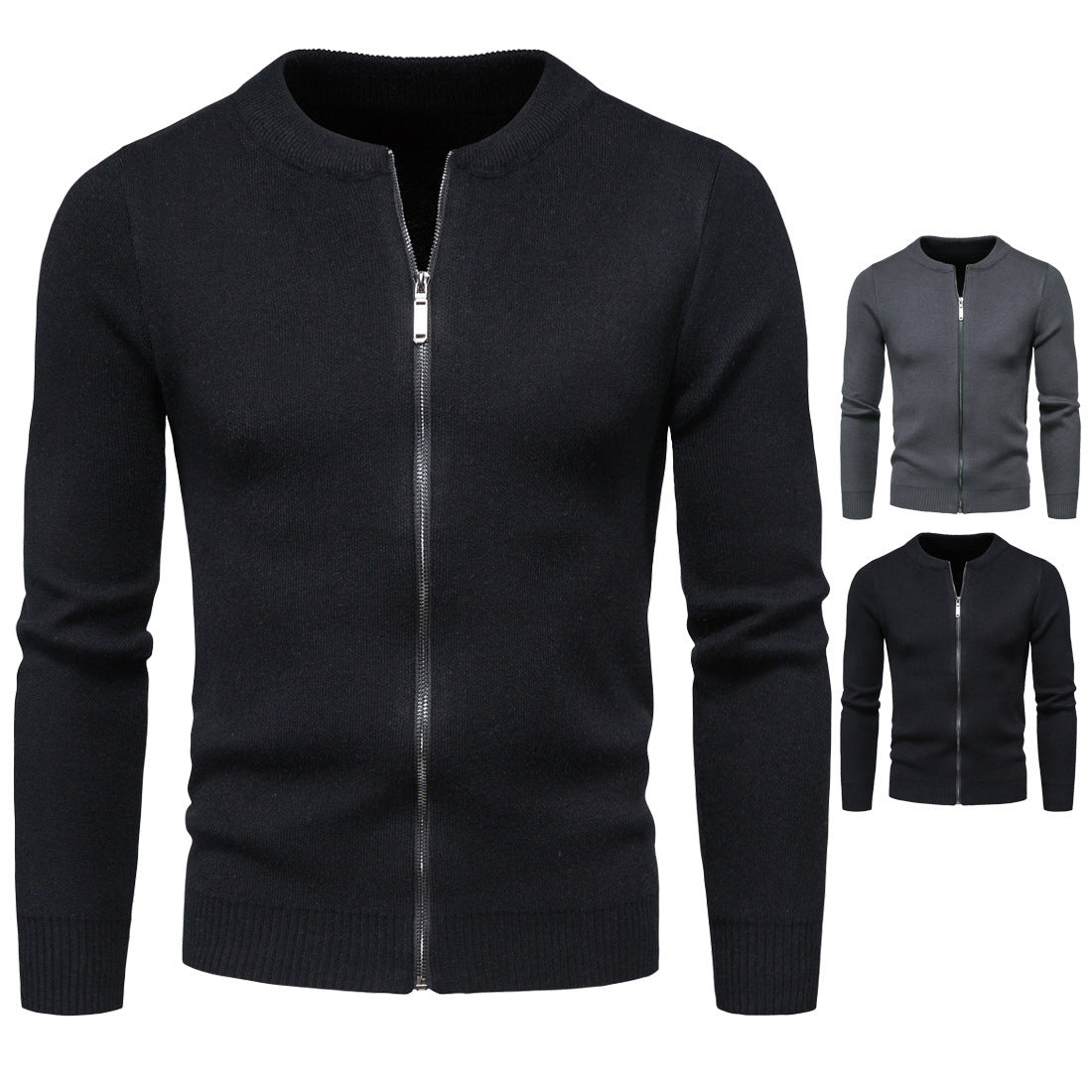 Herren stylische Strickjacke mit modernem Zipper und hohem Kragen