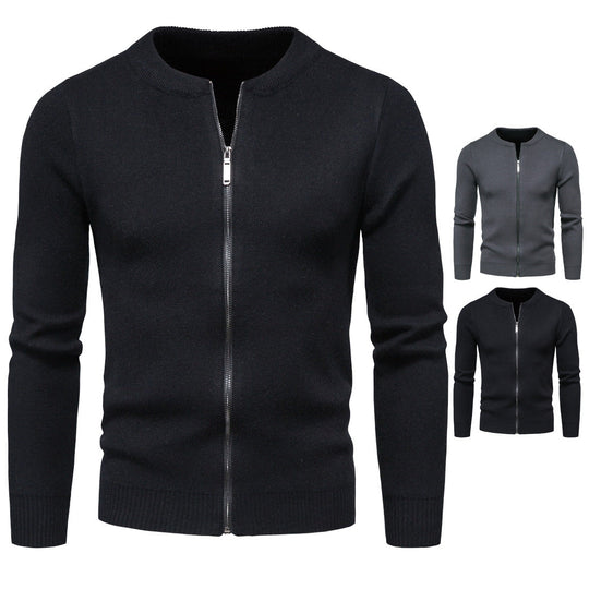 Herren stylische Strickjacke mit modernem Zipper und hohem Kragen