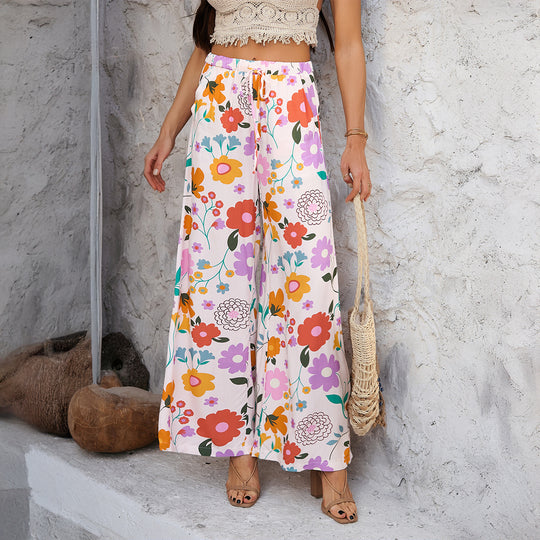 Damen nan weite Palazzo-Hose mit Kordelbund, Eingrifftaschen und mediterranem Kachelprint Shop Nory