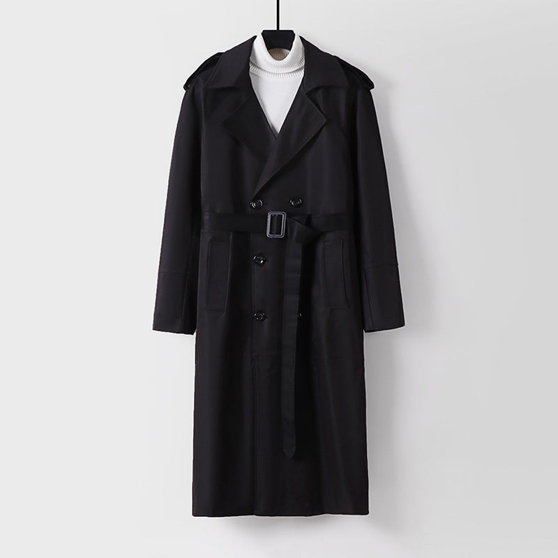 Herren Langer Doppelreihiger Trenchcoat mit Bindegürtel und Epauletten Shop Nory