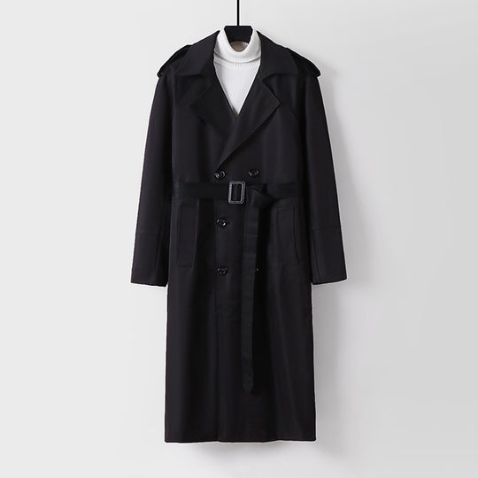 Herren Langer Doppelreihiger Trenchcoat mit Bindegürtel und Epauletten Shop Nory