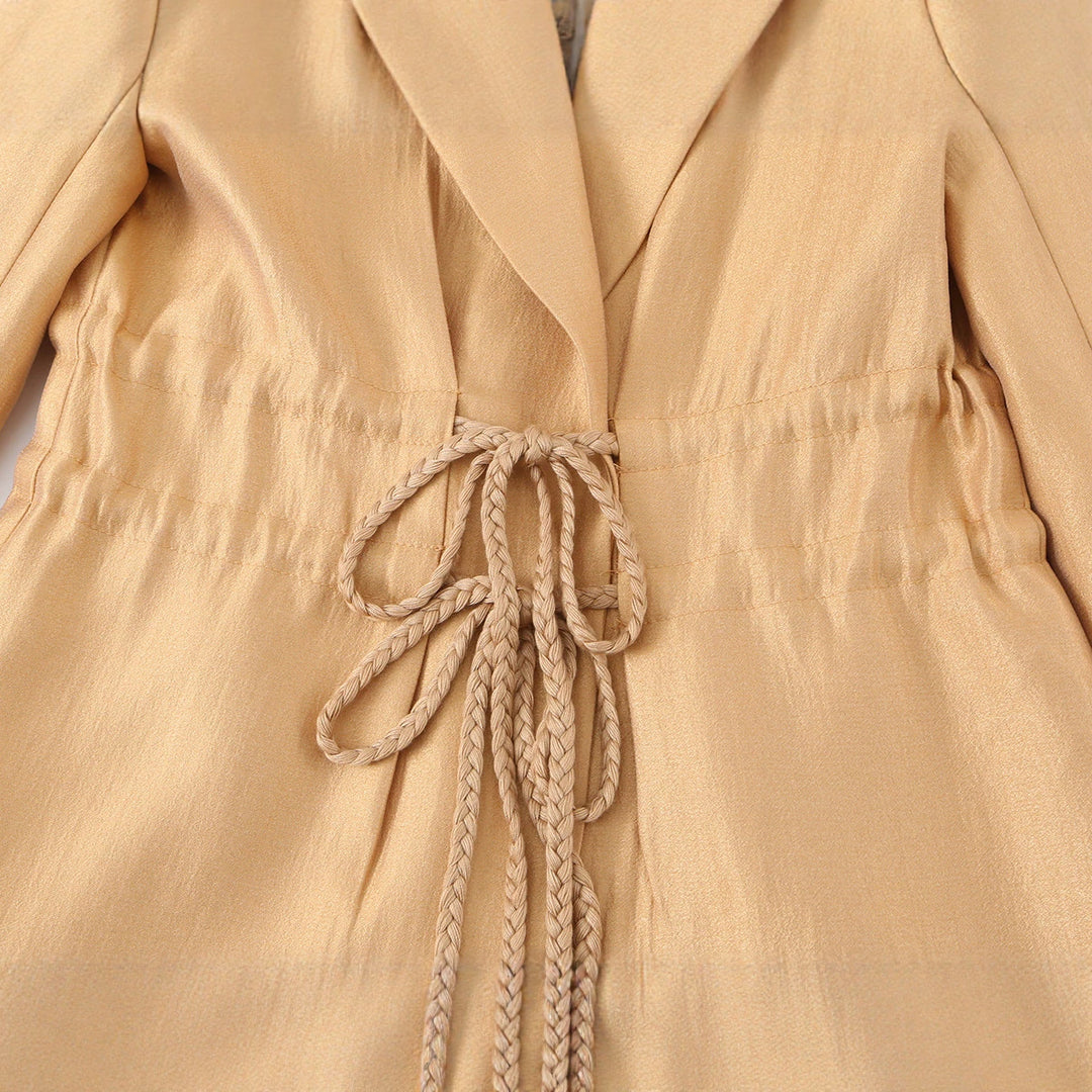 Damen Taillierter Satin-Blazer mit Tunnelzug, Reverskragen und legerer Silhouette Shop Nory
