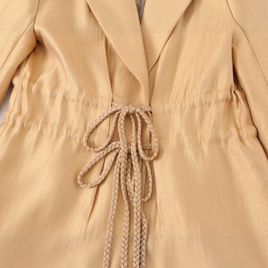 Damen Taillierter Satin-Blazer mit Tunnelzug, Reverskragen und legerer Silhouette Shop Nory
