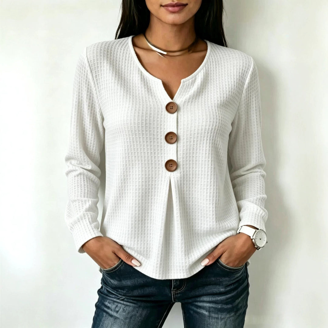 Damen Modisches Langarmshirt mit Knopfdetails Shop Nory