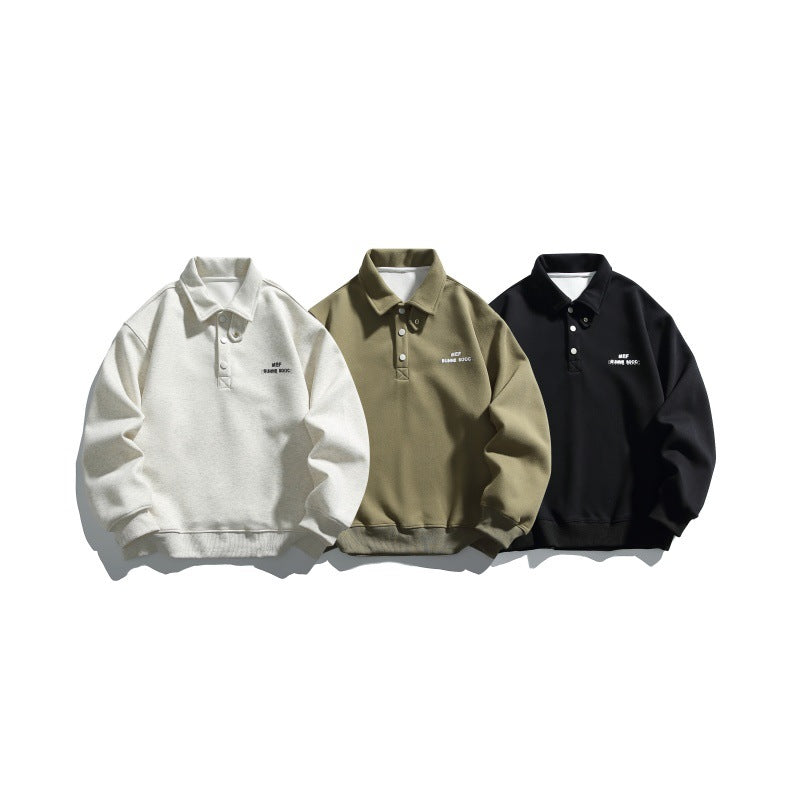 Unisex Casual-Polo-Sweatshirt mit kurzem Druckknopfverschluss und geripptem Saum Shop Nory