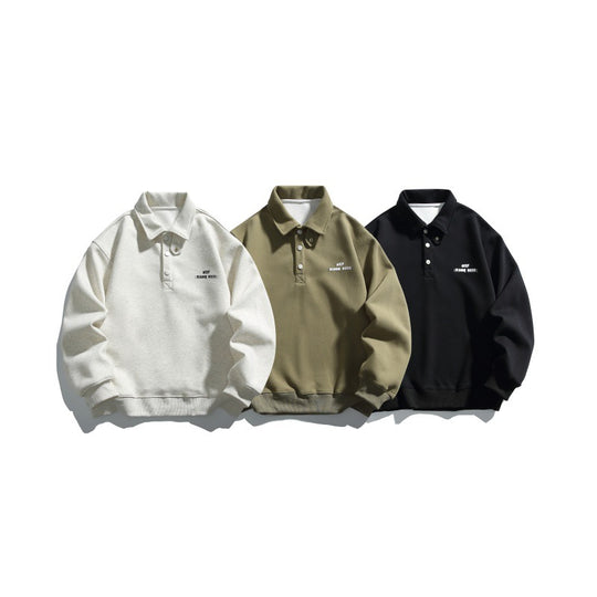 Unisex Casual-Polo-Sweatshirt mit kurzem Druckknopfverschluss und geripptem Saum Shop Nory