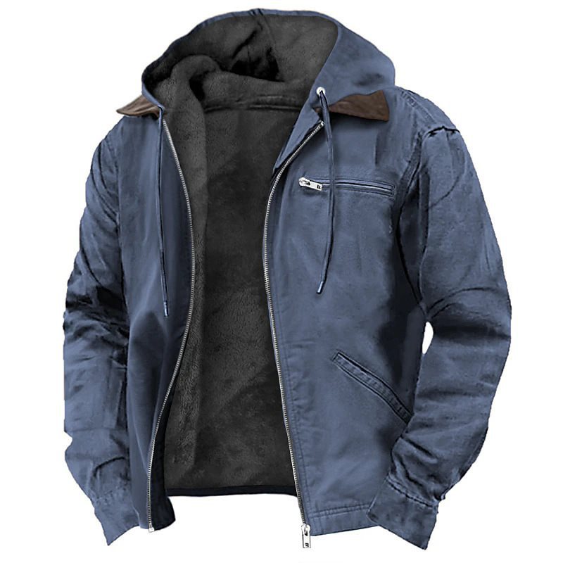 Herren Gefütterte Kapuzenjacke mit Teddyfutter, winddichtem Canvas und Reißverschlusstaschen Shop Nory
