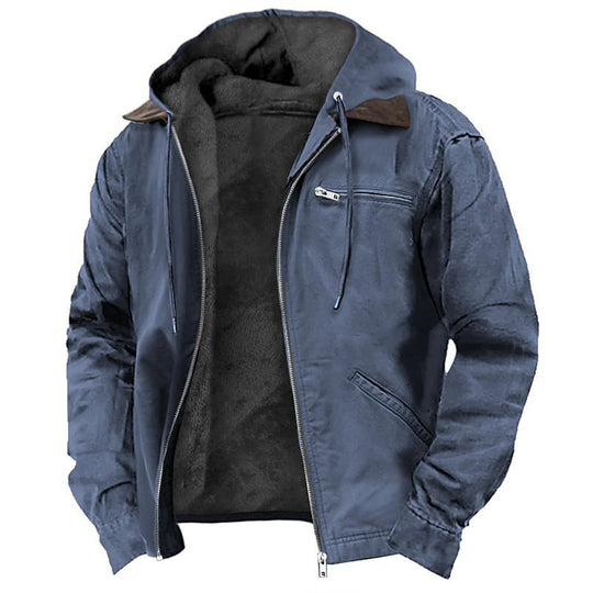Herren Gefütterte Kapuzenjacke mit Teddyfutter, winddichtem Canvas und Reißverschlusstaschen Shop Nory