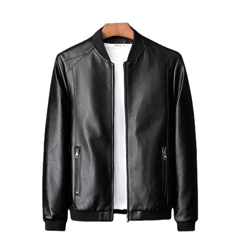 Herren schlanke Kunstleder‑Bomberjacke mit kontrastierendem Rippkragen und verdecktem Reißverschluss Shop Nory