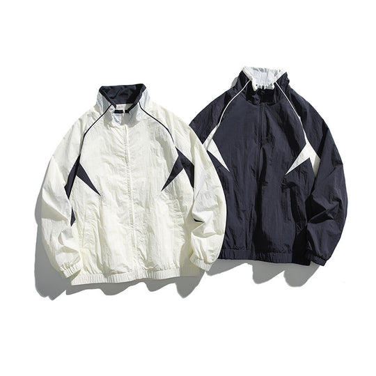 Unisex Leichte Boxy-Kapuzenjacke im Windbreaker-Stil mit Kontrastpaneelen und Raglanärmeln Shop Nory