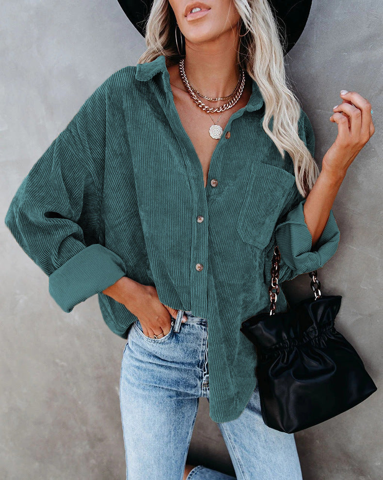 Damen lässige Cordhemdbluse