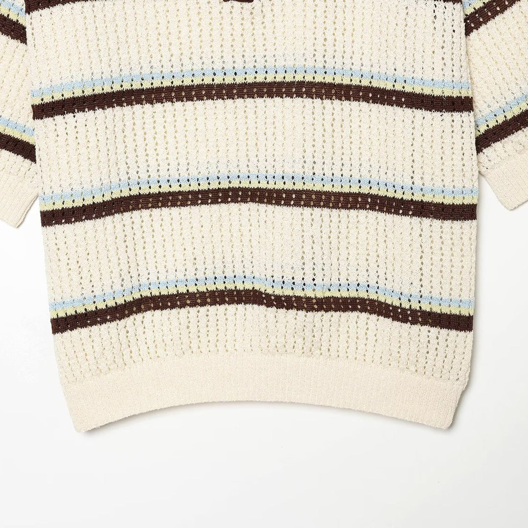 Damen Kurzarm-Polopullover aus Lochstrick mit offenem V-Ausschnitt Shop Nory