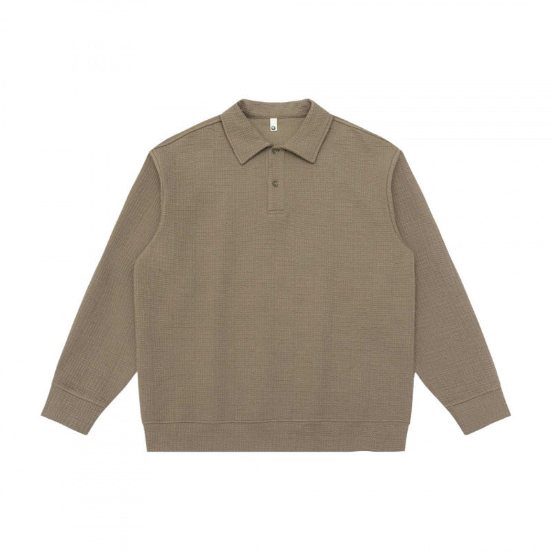 Unisex Langärmliger Strick-Poloshirt-Pullover mit Boxy‑Fit und Waffelstruktur Shop Nory