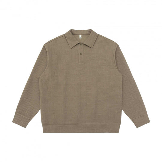 Unisex Langärmliger Strick-Poloshirt-Pullover mit Boxy‑Fit und Waffelstruktur Shop Nory