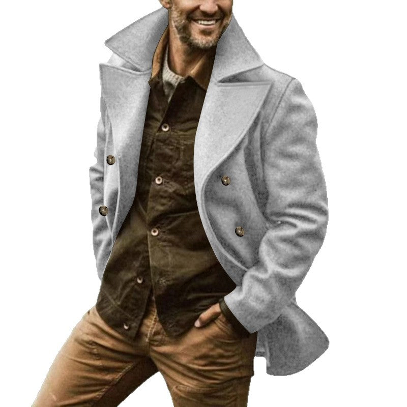 Herren Kurzmantel im Marine-Stil aus Wollmischung mit doppelter Knopfleiste und großem Revers Shop Nory