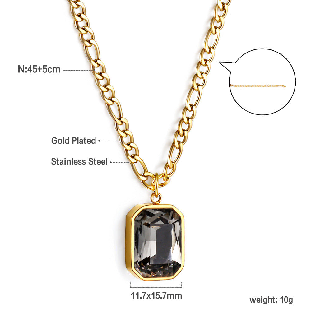 Damen Halskette mit grünem Edelsteinanhänger aus goldplattiertem Edelstahl Shop Nory
