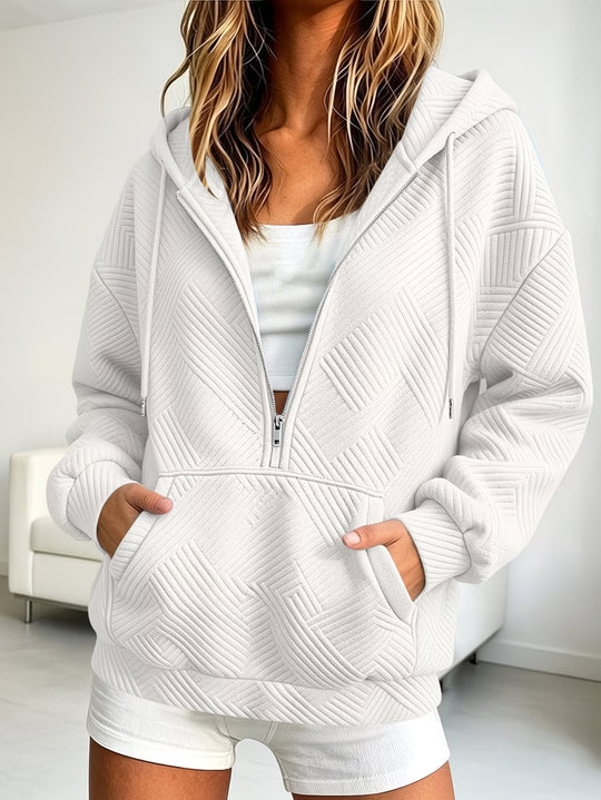 Damen Gequilteter Half-Zip Kapuzenpullover mit geometrischer Steppstruktur Shop Nory