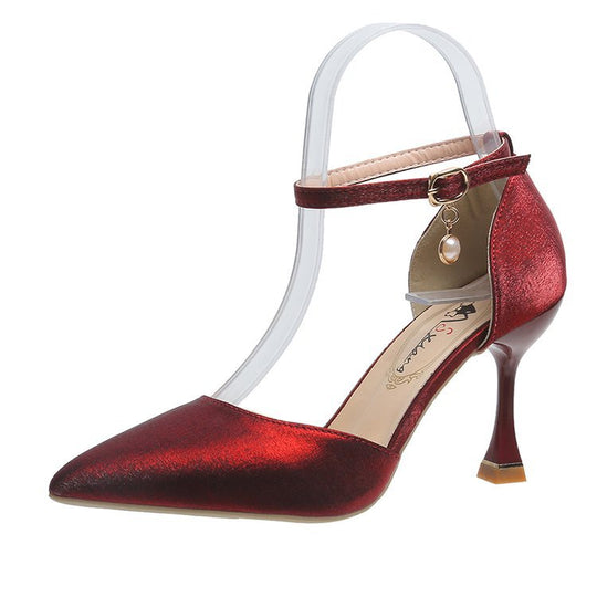 Damen elegante Spitzen Hochhackige Schuhe mit zierlichen Riemen