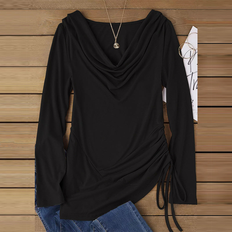 Damen Langarmshirt mit Wasserfallausschnitt, taillierter Wickel-Optik und seitlicher Bindung Shop Nory