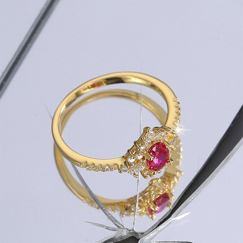 Damen eleganter Ring mit rotem Edelstein und Zirkonia Shop Nory